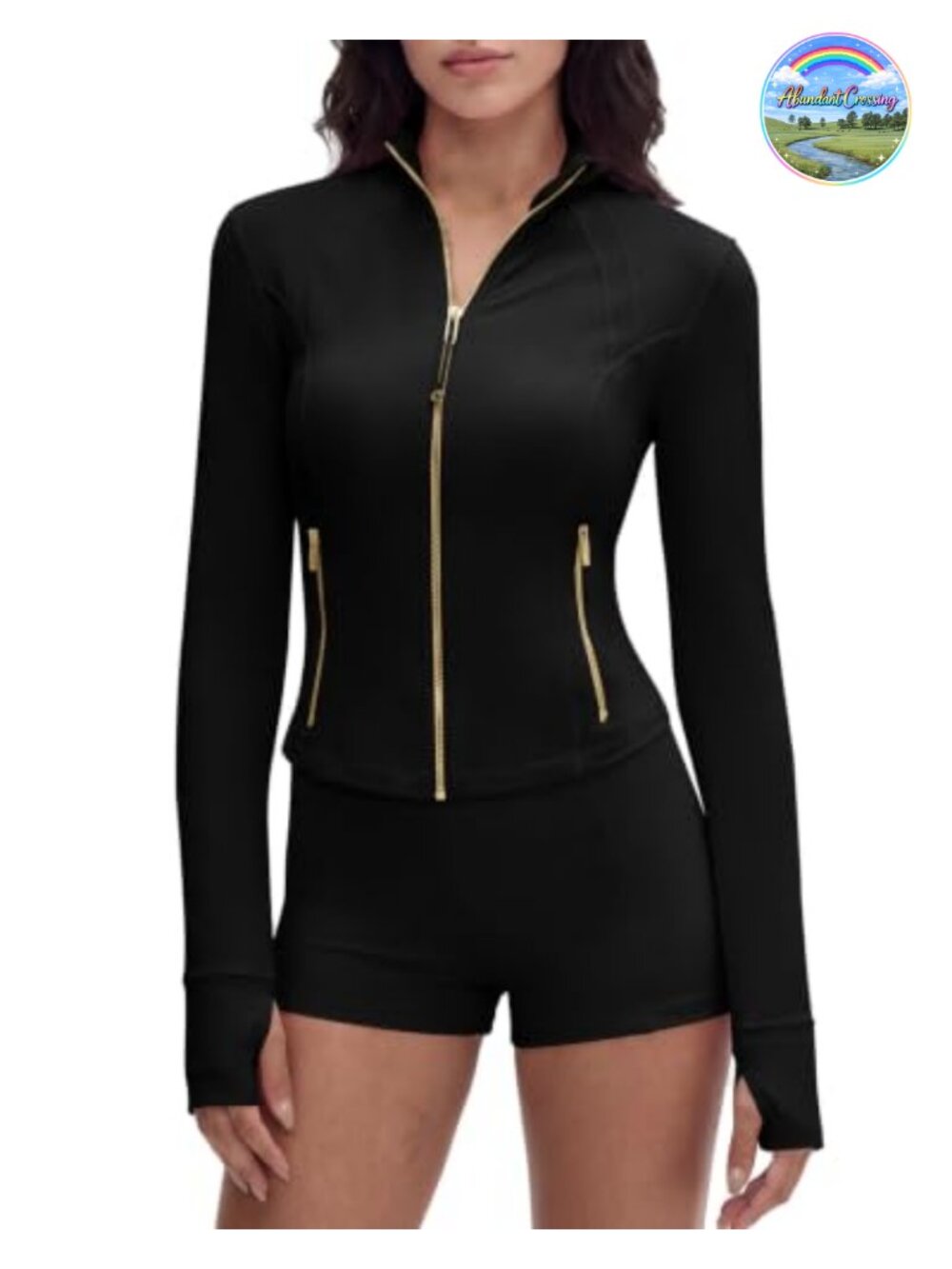 Cropped Zip Up Athletic Jacket with Thumb Holes